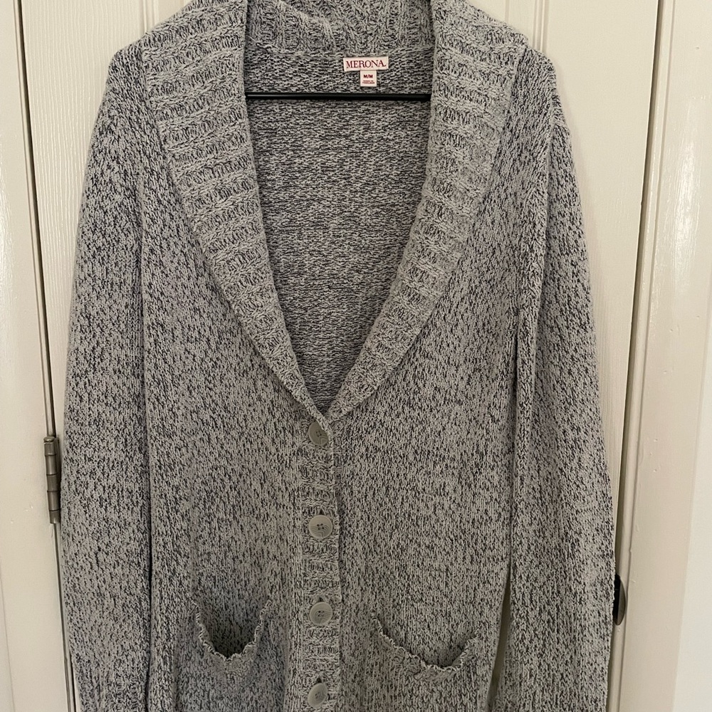Merona Chunky Knit Gray Fuzzy Cardigan Medium